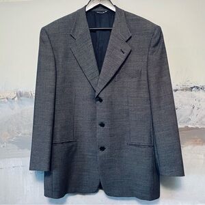 Vtg TRUSSINI Linea Nuova Wool Sport Coat Men 43R Blazer Navy Blue Birdseye Italy